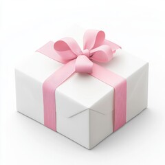 Obraz premium Stylish flat design gift box, clean geometric shape, single ribbon and bow, modern aesthetic, white background 