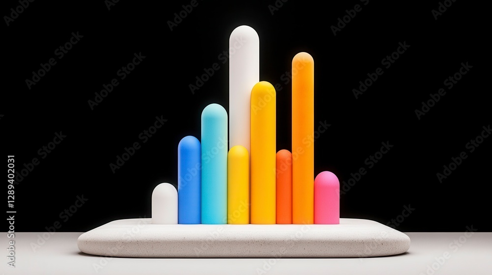 Poster colorful abstract bar graph representation with varying heights on a minimalist background showcasin