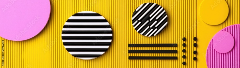 Poster abstract geometric shapes in vibrant colors creating a modern and playful design with bold patterns,