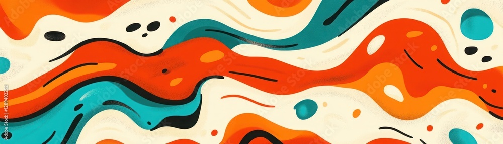 Poster colorful abstract wave pattern with vibrant hues of orange, blue, and black creating a dynamic and p