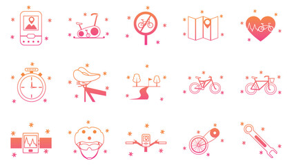 Set of red and orange bicycle vector icons on white background