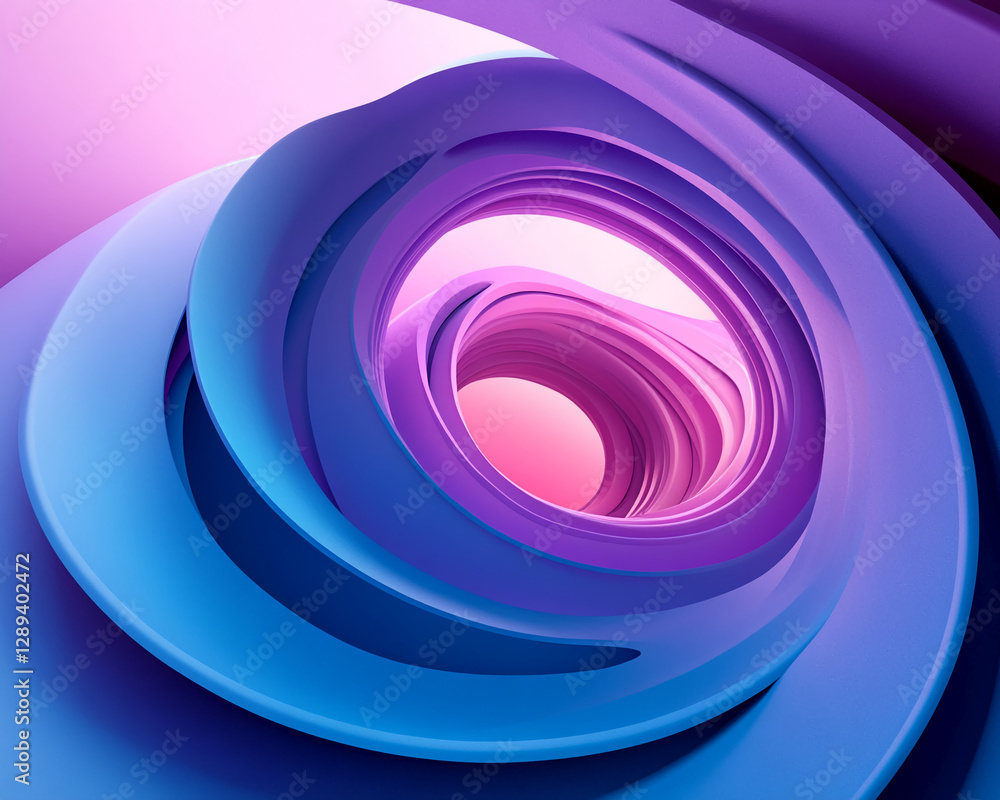 Poster abstract swirl of vibrant blue and purple curves creating a 3d flowing design, symbolizing motion, e