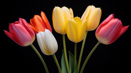Fototapeta premium colored tulips on a black background 