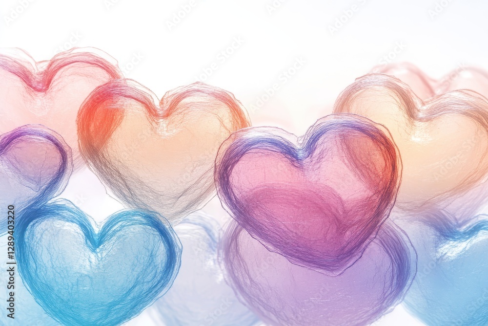 Poster colorful watercolor hearts displayed on a white background create a vibrant and cheerful atmosphere,
