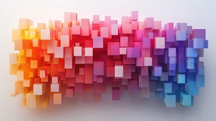 Floating colored cubes form an abstract architectural structure in digital design