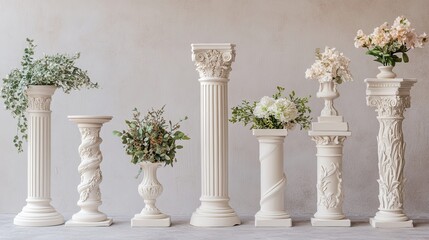 Naklejka premium Set of see-through antique white columns as icons