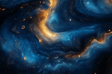 Fototapeta premium Abstract Cosmic Waves of Gold and Blue
