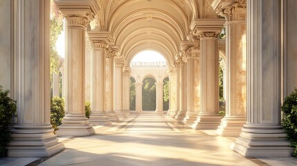 Splendid, luxurious archway in classic style, with towering columns. An impressive Baroque portal leading to an enchanting palace, fit for fairies.