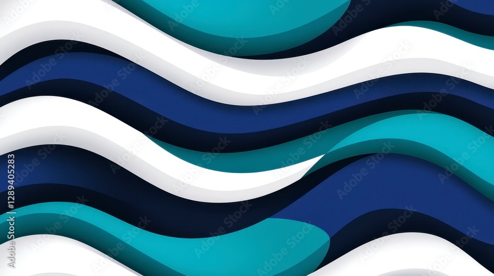 Poster abstract wavy patterns in shades of blue and white, creating a dynamic 3d illusion for modern design