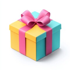 Obraz premium Trendy flat gift box icon featuring bright vibrant colors and symmetrical ribbon bow, on white 