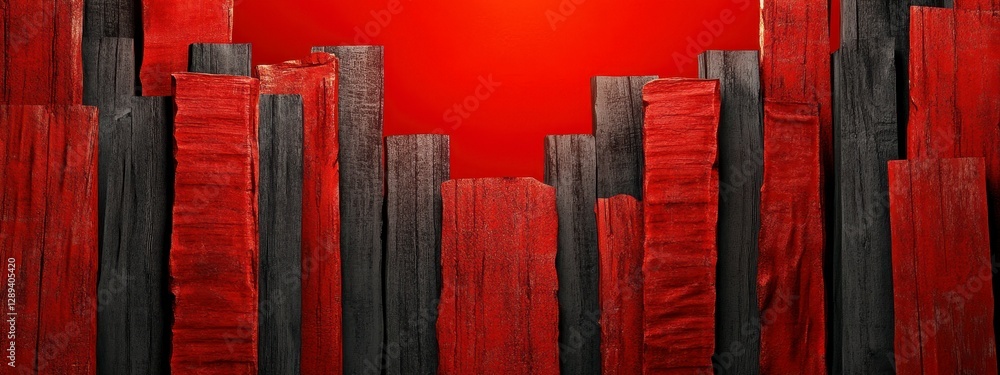 Poster abstract composition of contrasting red and black wooden textures with vibrant background representi