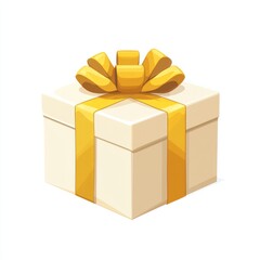 Naklejka premium Trendy flat gift icon, square box with elegant golden ribbon, isolated against pure white background 