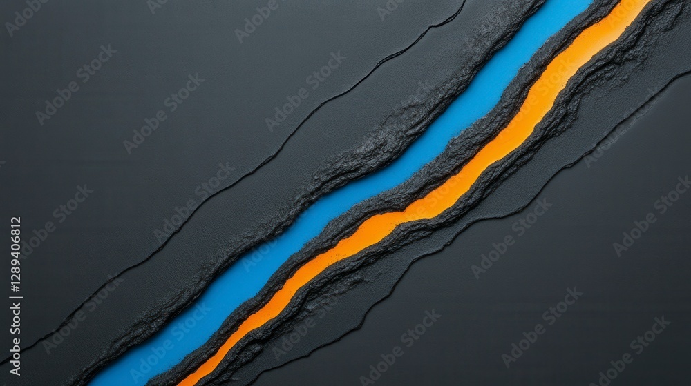 Poster stunning abstract representation of a river flowing through textured land with contrasting colors an