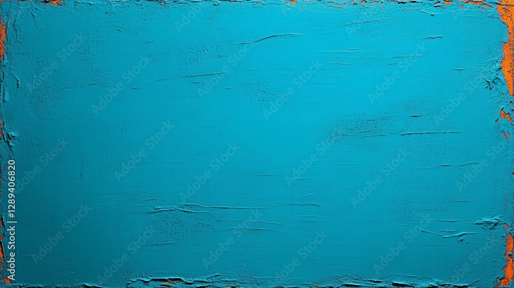 Poster textured blue background with subtle variations and a minimalistic edge in orange for artistic and c