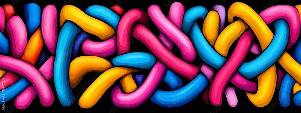 Poster a vibrant and colorful abstract representation of interwoven shapes flowing in an artistic pattern a