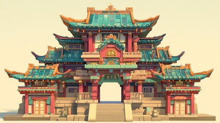 Obraz premium This is a picture of a Chinese-style building. It has a colorful roof and walls. It looks like a temple or a pagoda.