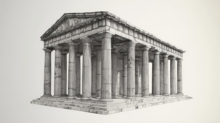 Obraz premium This three-dimensional drawing shows an old Greek temple with tall pillars that are well-known.
