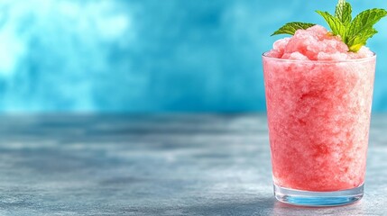 Refreshing Pink Watermelon Slushie with Mint Garnish in a Glass. Generative AI