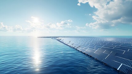 Futuristic Floating Solar Farm with Renewable Energy Panels on the Ocean