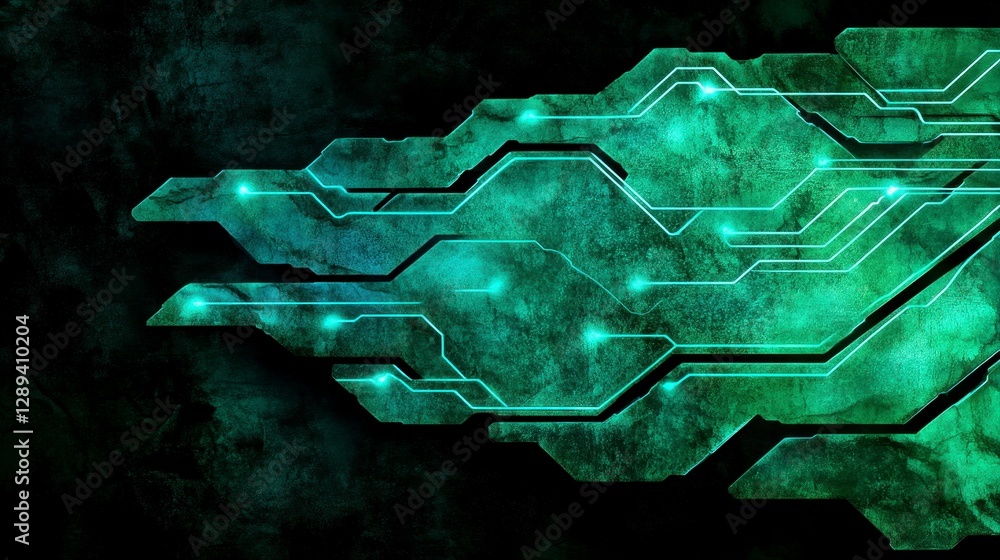 Poster abstract green circuit board design illustrating modern technology and innovation with glowing lines