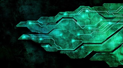 Abstract green circuit board design illustrating modern technology and innovation with glowing lines on a textured background