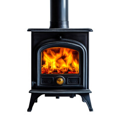 A Vivid Flame Burning in a Wood Burning Stove Isolated on Transparent Background