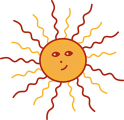 cute smiling cheeky sun. Funny childish sun with face.