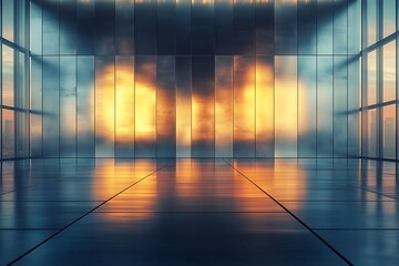 Fototapeta premium Modern office interior sunset reflection
