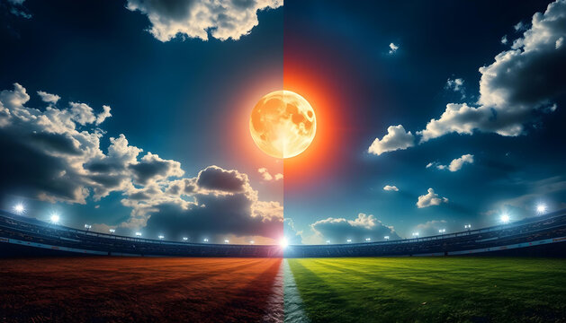 versus background image, day and night with sun and moon, left and right, sports match wallpaper