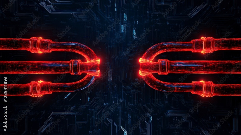 Poster interconnected glowing conduits on a digital circuit board background symbolizing technology and inn