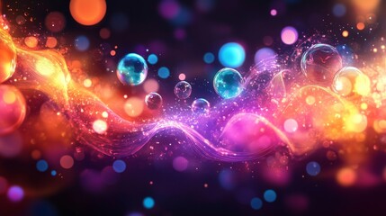 Fototapeta premium Abstract colorful bubbles floating and swirling in a dark space