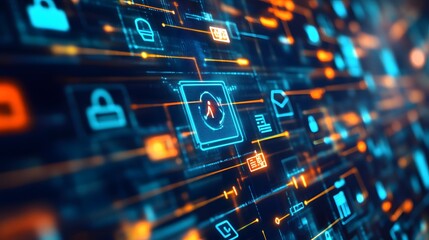 Obraz premium Futuristic Digital Marketplace Interface with Dynamic Color Patterns and Data Network Elements