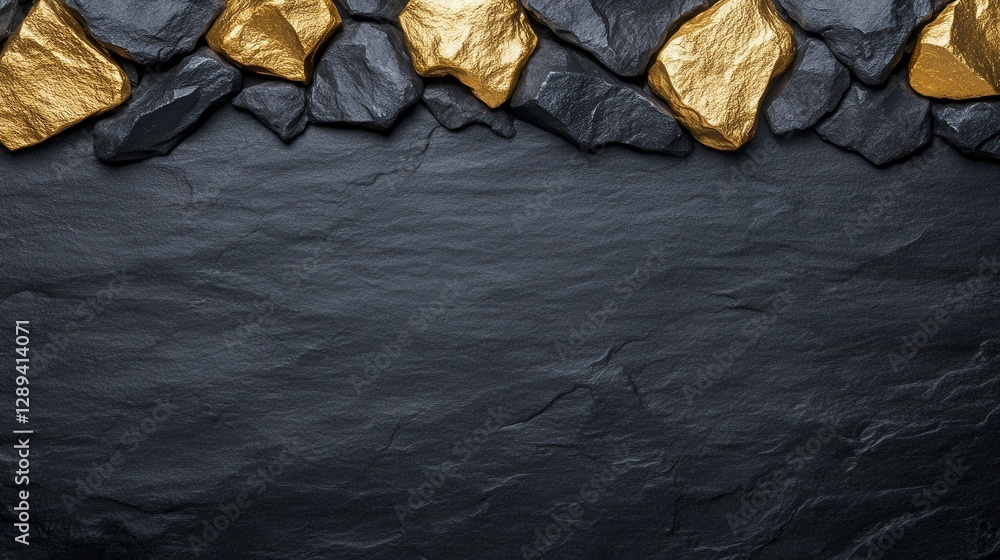 Poster an elegant arrangement of textured black and gold stones creating a luxurious background for various