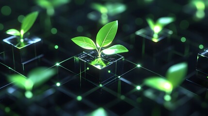 Innovative Blockchain Based Carbon Offset Marketplace with Futuristic Plant Imagery