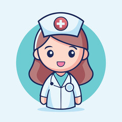 Fototapeta premium Cute Female Nurse Cartoon Vector Illustration