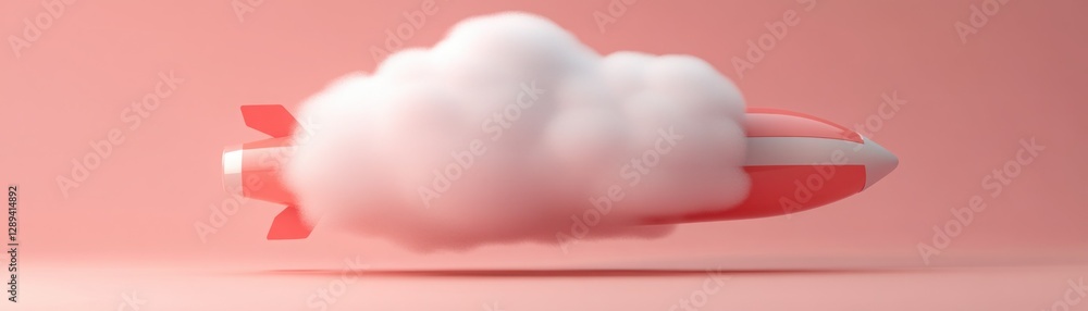 Aufkleber rocket in motion with soft clouds on pink background creating a playful and modern aesthetic for cre