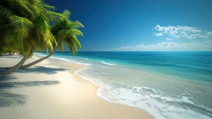 Selbstklebende Fototapeten Summer background beautiful beach aqua sea blue sky coconut palm trees white sand. © Creativeinmind