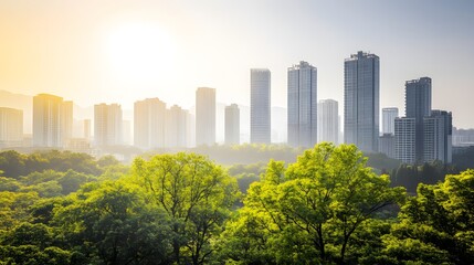 Obraz premium Sustainable Smart City Powered by AI Driven Carbon Taxation at Sunset