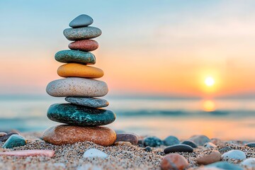 Beach stones sunset zen balance