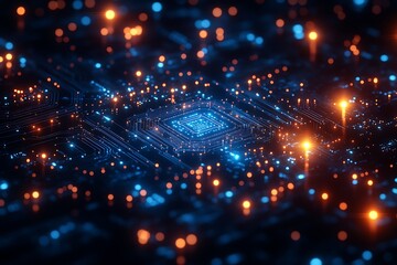 Obraz premium Futuristic Circuit Board with Glowing Components