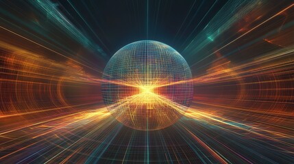 Fototapeta premium A futuristic digital sphere expanding from the center