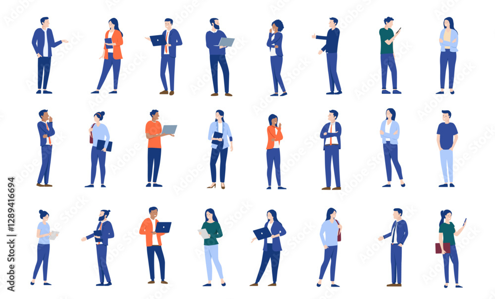 Fototapete vector businesspeople characters collection - set or group of people working in office with computer