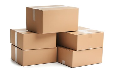 Cardboard boxes stacked, warehouse background, shipping