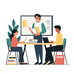 Engaged teacher and diverse student in educational illustration concept