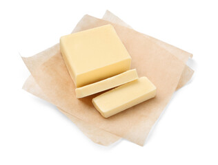 Cut block of fresh butter isolated on white