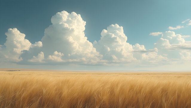 Wind-swept clouds over prairie. Stunning prairie landscapes with clouds. Beautiful cloud patterns in the sky. Nature photography of open prairies.