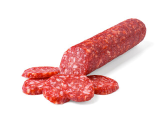 Delicious dry cured sausage isolated on white