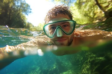 Fototapeta premium Snorkeling in a crystal clear river