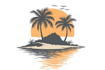 Serene Sunset Island Paradise Silhouette