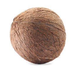 One whole coconut in shell isolated on white